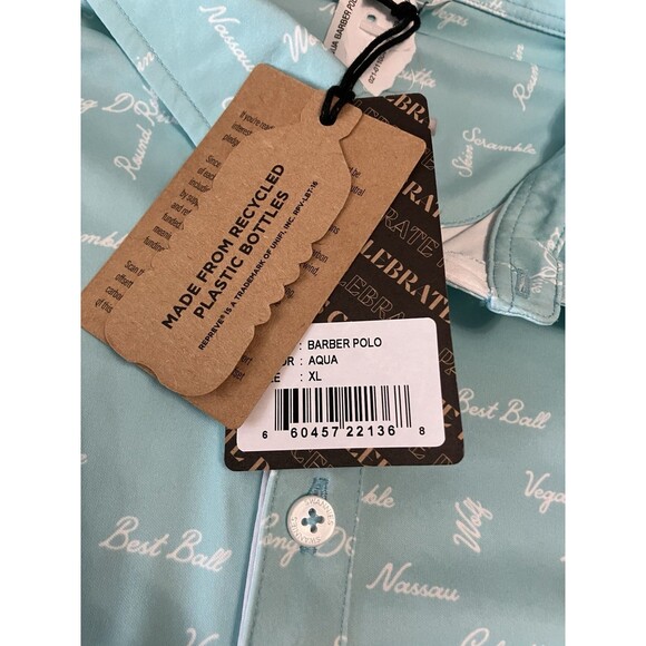 $65 Swannies Men’s Golf Barber Polo Shirt-Aqua/White- XL - New With Tags - Picture 2 of 4